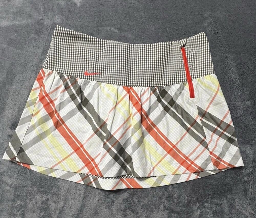 Nike Dri Fit Golf Skirt Womens Size 10 Plaid Yellow, Orange, &Cream